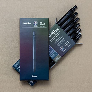 ( เซท 6 แท่ง 6 สี) Limited !! ปากกาเจล PENTEL ENERGEL BLACK EDITION รุ่น BLN75A (ขนาด 0.5 มม.)