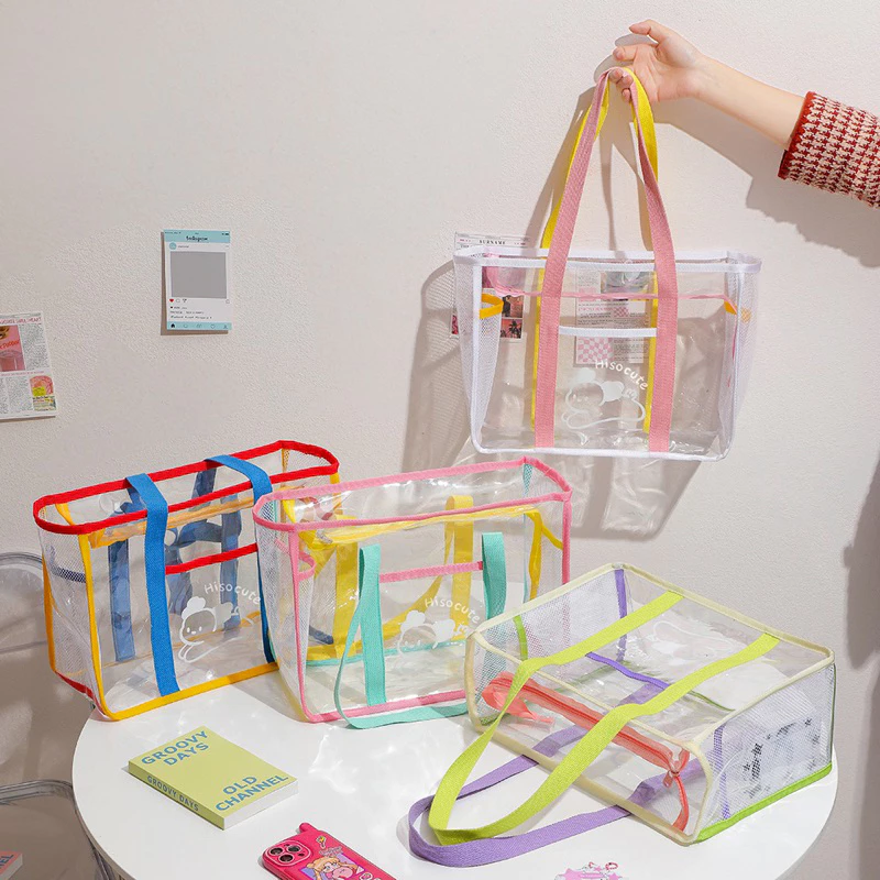 [พร้อมส่ง] กระเป๋าถือแบบใสใส่ของ ชายหาด Bath Tote Bag PVC Jelly แต่งการ์ตูน