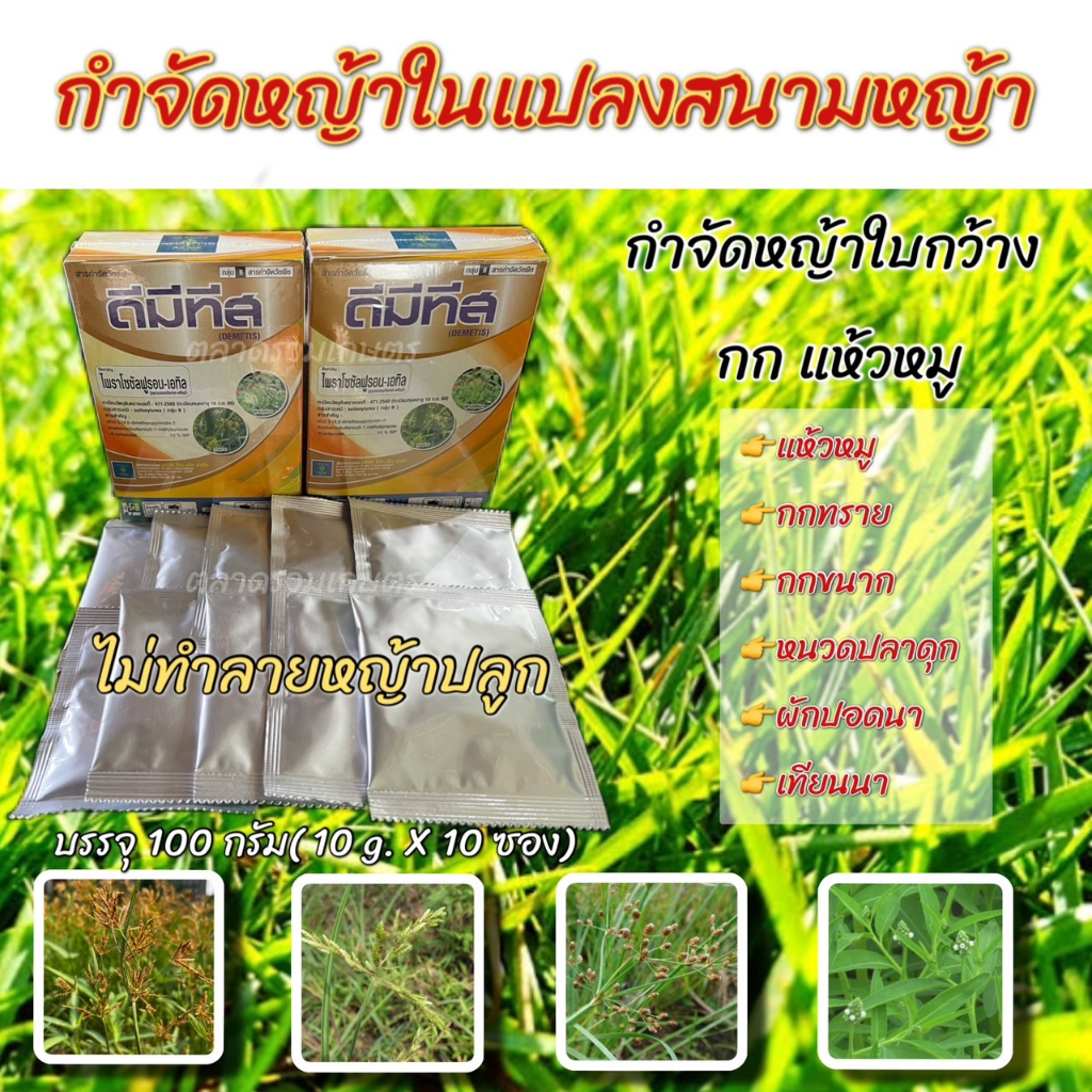 ยาฆ่าหญ้า แห้วหมู ดีมีทีส (100g.) ไพราโซซัลฟูรอน-เอทิล กำจัดหญ้าในนาข้าว แปลงหญ้าสนาม สารกำจัดแห้วหม