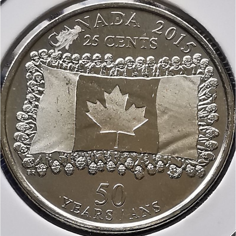 เหรียญ​แคนาดา​ Canada, 25 Cents, (ที่ระลึก​50ปีธงชาติ​แคนาดา), #3028T, ไม่​ผ่าน​ใช้​ UNC