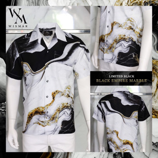 เสื้อเชิ้ตฮาวายแขนสั้น ลายหินอ่อน : Hawaii Black emplre Marble Shirt  Short-sleeved