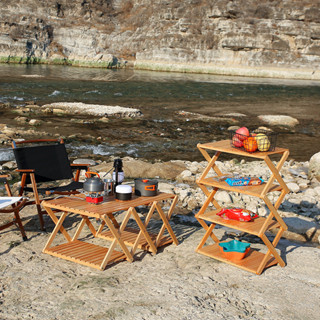 โต๊ะไม้ พับได้ สไตล์แคมป์ปิ้ง วางของได้เยอะ พกพาสะดวก รองรับน้ำหนัก 200 kg Wood table beech Camping Day