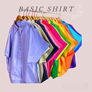 Basic shirt เสื้อเชิ้ตแขนสั้น เชิ้ตแขนพับ สีสันสดใส สไตล์เกาหลี