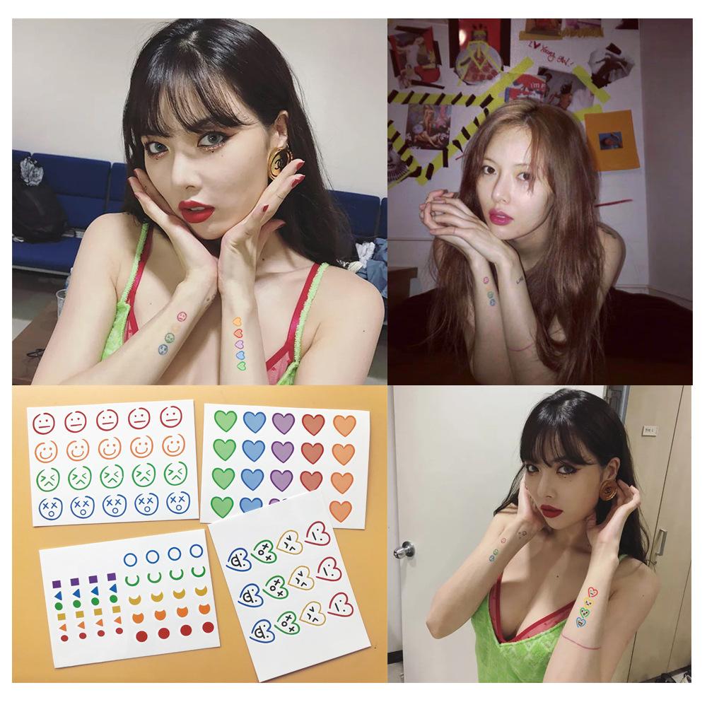 ส่งเร็ว 1บาทพร้อมส่งสติ๊กเกอร์เส้นหน้ายิ้มติดทนนานรอยสักน่ารักขายส่ง-Ranliyy