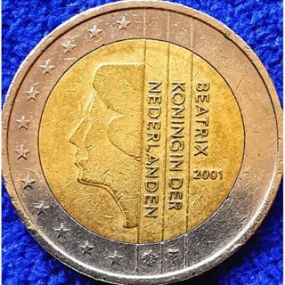 เหรียญ​ยูโร​ เนเธอแลนด์​ Netherlands, 2 Euro, ใช้แล้ว, #​2453E