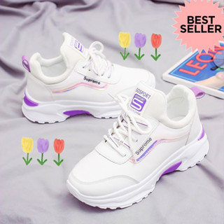 sneaker.world  💜พร้อมส่งม่วง/ชมพู💗 รองเท้าผ้าใบ ผู้หญิง เสริมส้น 4.5 ซม. (ไซส์เล็กควรสั่งเผื่อไซส์)