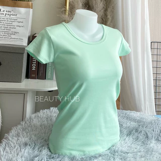 [505] เสื้อยืดคอกลม แขนสั้น สีพื้น เต็มตัว ทรงสวยสไตล์เกาหลี