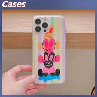 คูปองเคลม🎀เคสไอโ case for iphone 11 12 การ์ตูนกระต่ายสามน่ารักเต็มจอ เคส 14 13 12 11 pro max เคสโทรศัพท์แบบนิ่มกันกระแทก