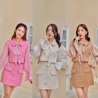 about her : Bellita Tweed Set ( Shirt + Skirt ) ชุดเซ็ทผ้าทวิต แขนชีฟอง