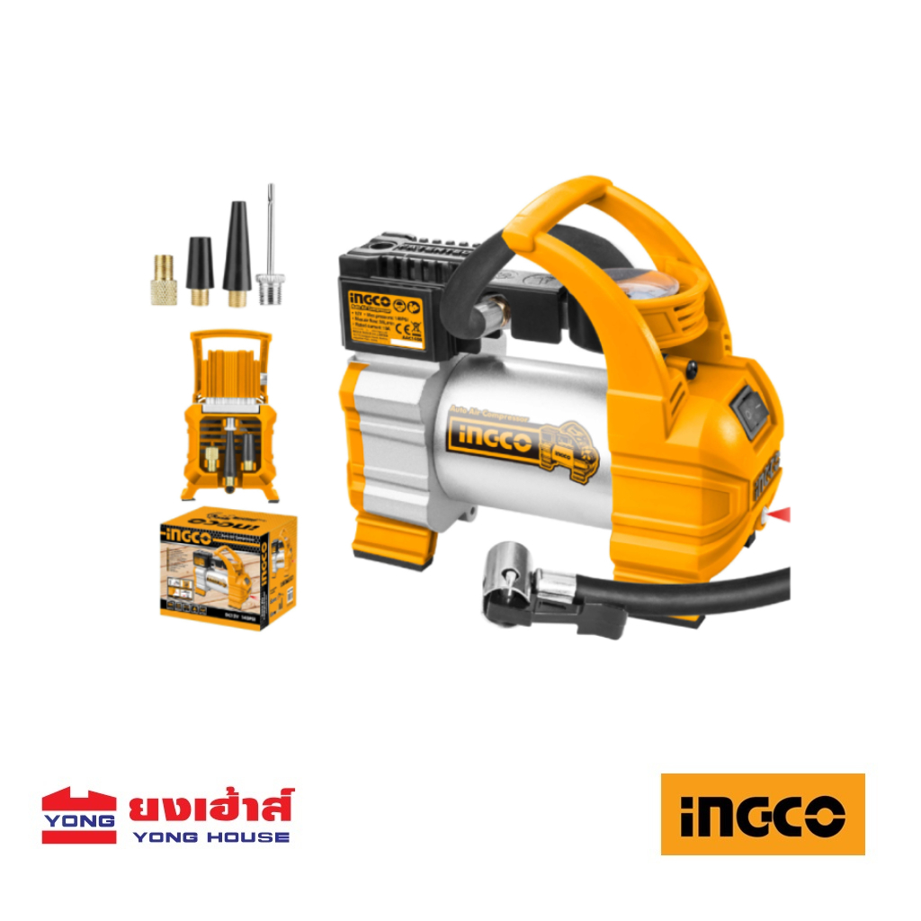 INGCO ปั้มลมมินิ แบบพกพา 12V ชนิดเสียบในรถยนต์ พร้อมไฟ LED รุ่น AAC1408 B 52502074