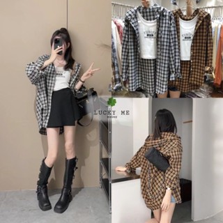 Set - Tartan Hoodie Shirt + Top