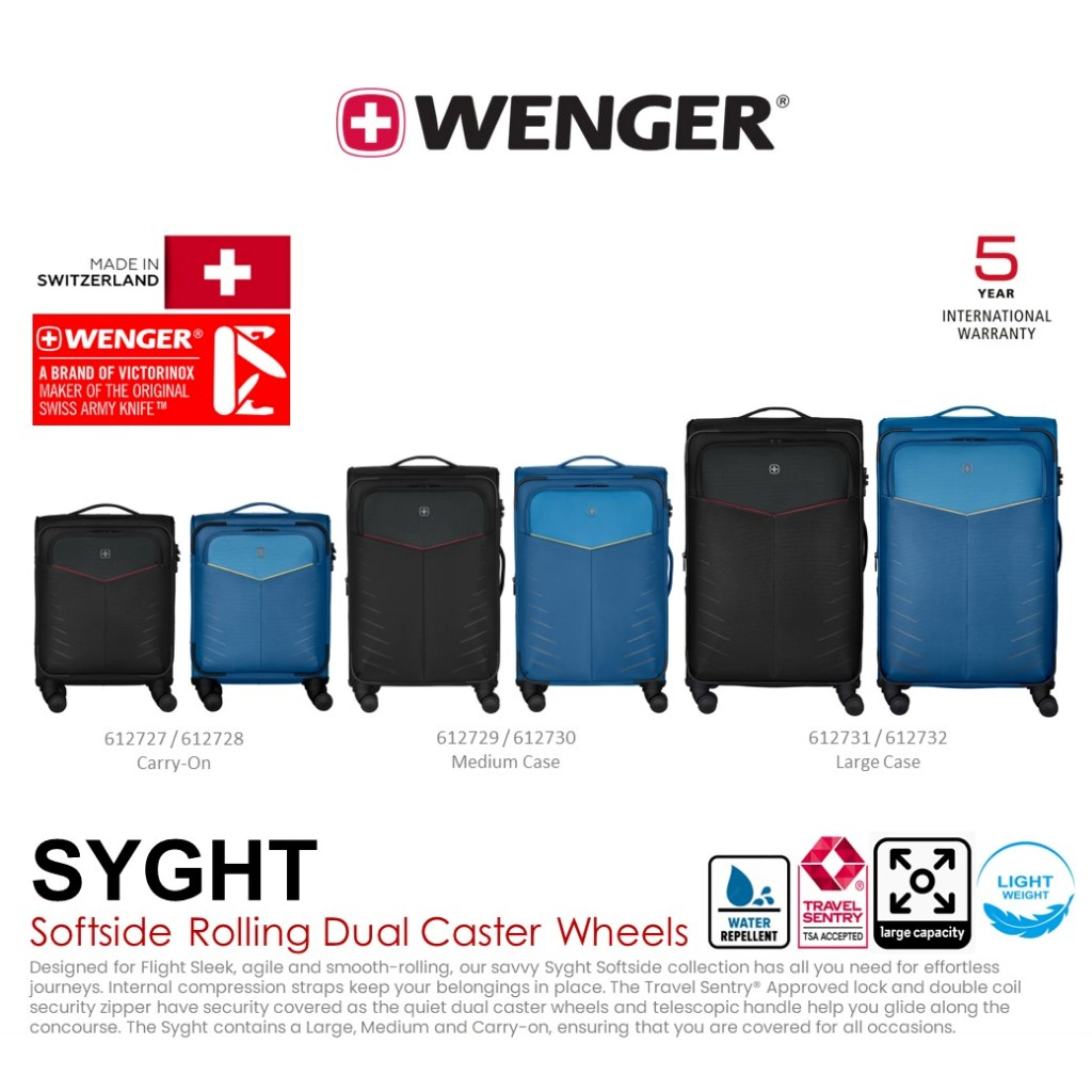 Wenger Syght Softside Rolling Dual Caster Wheels (6127XX) | กระเป๋าเดินทาง แบบผ้า น้ำหนักเบา มาตรฐานสวิส รับประกัน 5 ปี