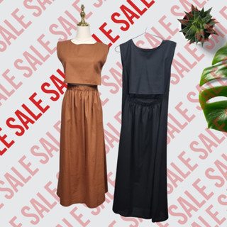 TwinsShopVip💗พร้อมส่ง TW14252  เดรสยาวเว้าหน้าแขนกุด Long sleeveless dress SALE