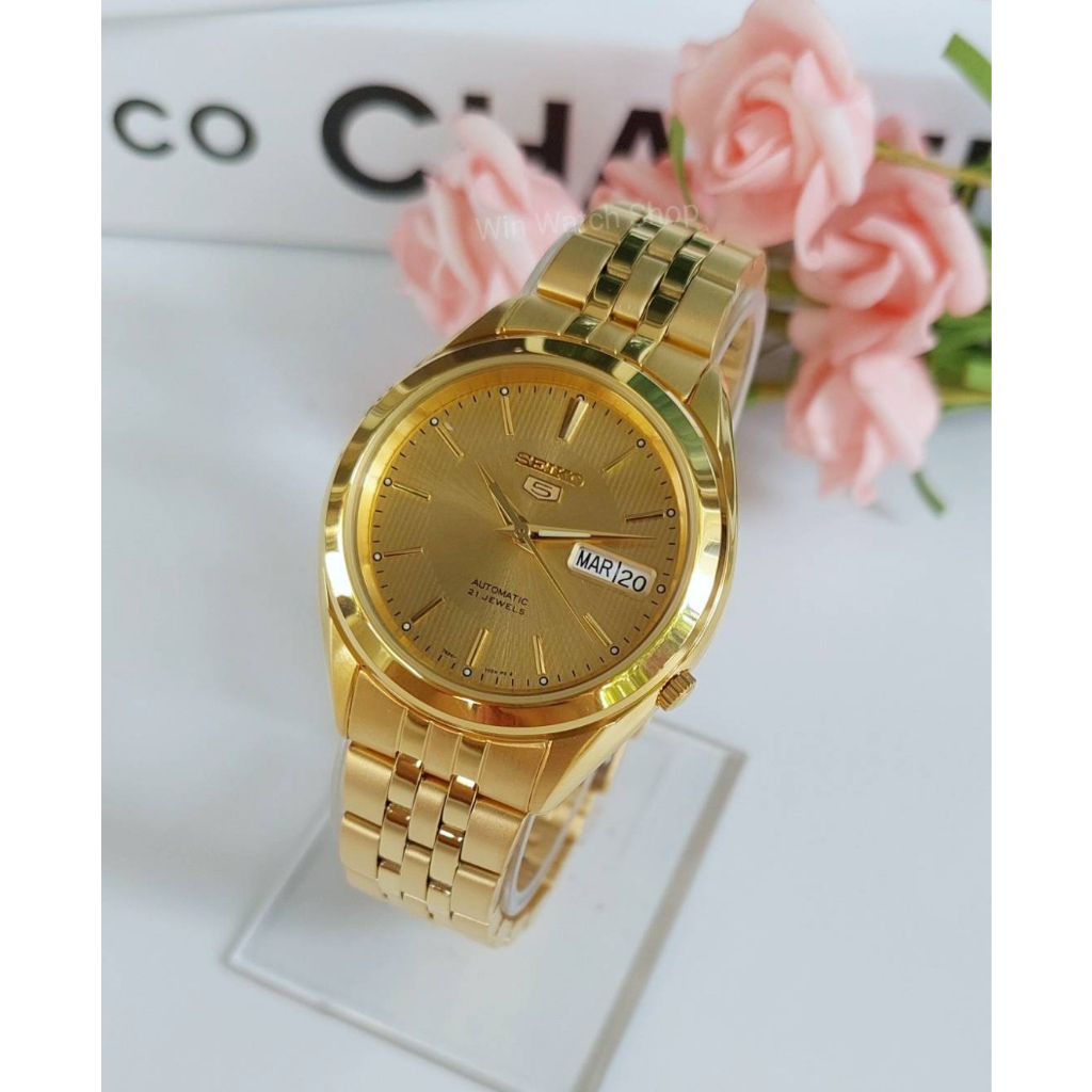 SEIKO 5 Automatic รุ่น SNKL28K1 นาฬิกาข้อมือผู้ชายสายแสตนเลส สีทอง หน้าปัดทอง - ของแท้ 100% รับประกันสินค้า 1 ปีเต็ม
