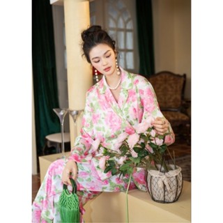 ชุดนอน Barbie pink rose pajamas (premium silk satin)