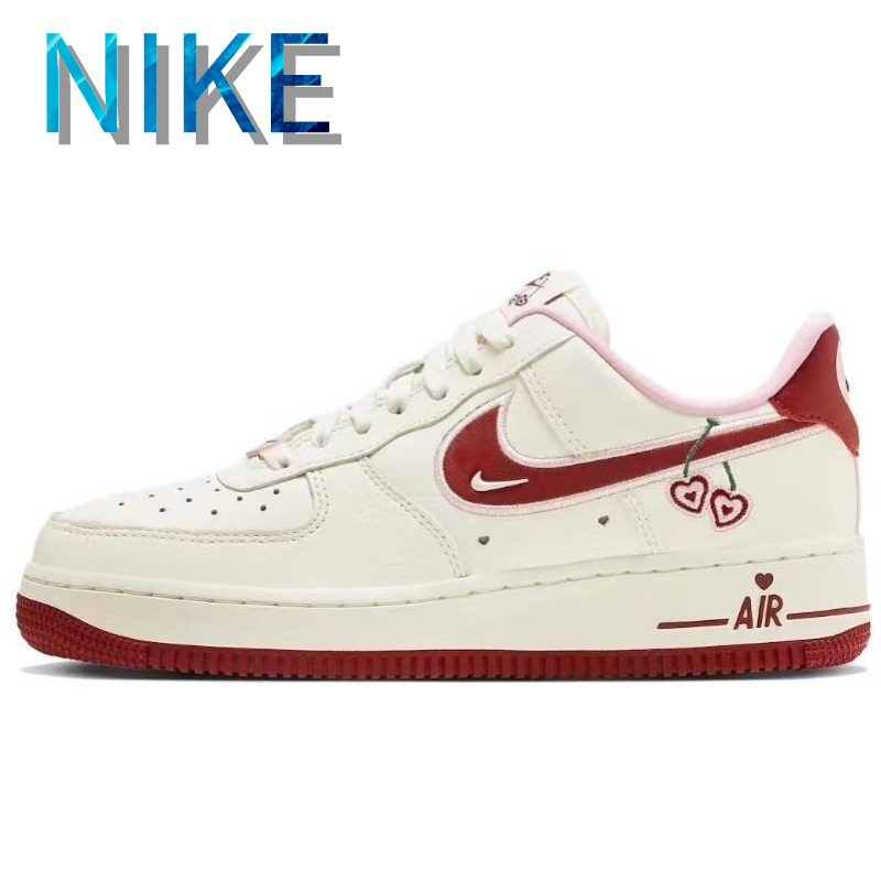 Nike Air Force 1LOW 07 L "วันวาเลนไทน์" รองเท้าผ้าใบหุ้มข้อต่ำที่ทนต่อการสึกหรอของผู้หญิงสีขาวสีชมพู