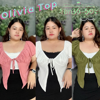 เสื้อท็อปฟี่แต่งผ้าร่องลูกไม้ Olivia อก36-50