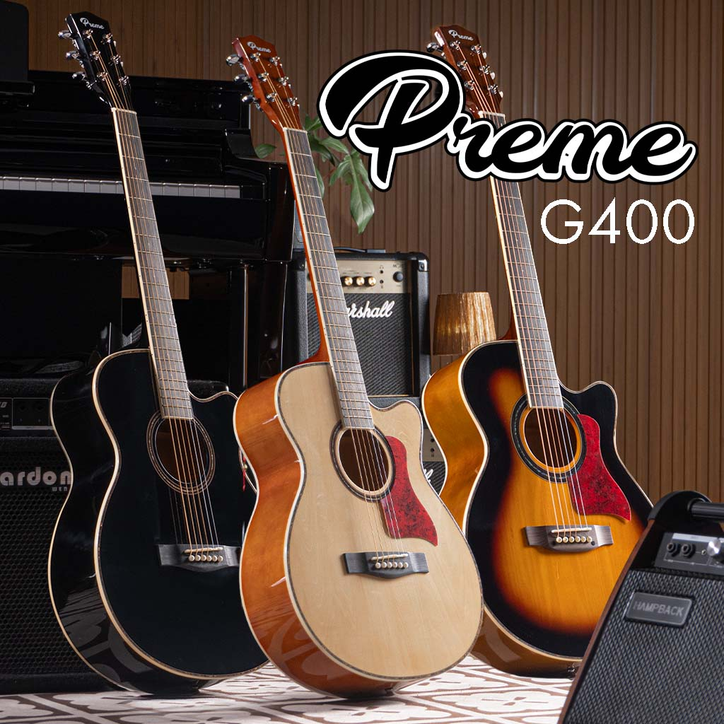 Preme G400 / G400E II กีตาร์โปร่ง โปร่งไฟฟ้า 40 นิ้ว +ฟรี กระเป๋า ปิ๊ก Music Arms