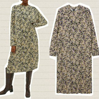 Floral Printed Jersey Dress เดรสแขนยาว ทรงOversize ผ้านุ่ม มีน้ำหนักทิ้งตัวดี ใส่เที่ยวเก๋ๆ ชิวๆ ได้เลยจ้า ลายดอกไม้