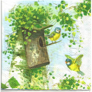 Pladao Napkin ภาพสวน บ้านนก นกในสวน Bird House สัตว์ กระดาษ แนพกิ้น สำหรับงานศิลปะ เดคูพาจ decoupage ขนาด L 33x33