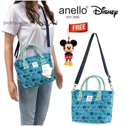 Anello Disney x anello Let's travel with Mickey Tote Bag กระเป๋าผ้า สะพายข้าง กระเป๋าถือ