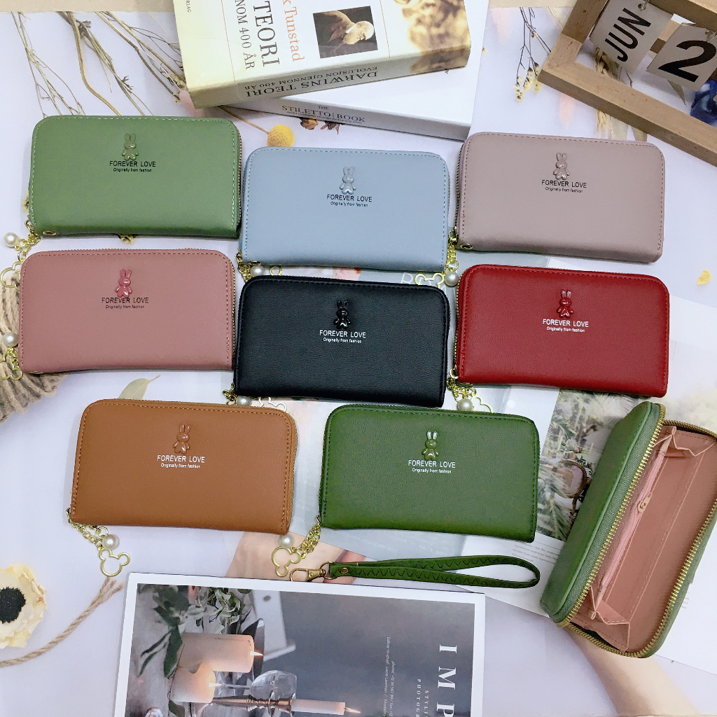 DNN05#กระเป๋าสตางค์ใบกลางมีช่วงใส่บัตรงทั้งหมด4ช่อง วัดสุด:หนังPU รุ่นใหม่มีสายคล้องมือทุกใบค่ะ
