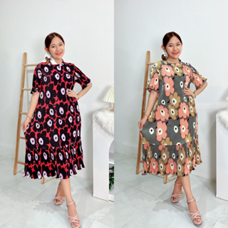 Fashion premium pleated Marrimekko dress ชุดเดรสใส่เที่ยวทะเล ชุดพลีทสีพาสเทล เดรสผ้าพลีท ชุดพลีทสาวอวบชุดคลุมท้องแฟชั่น