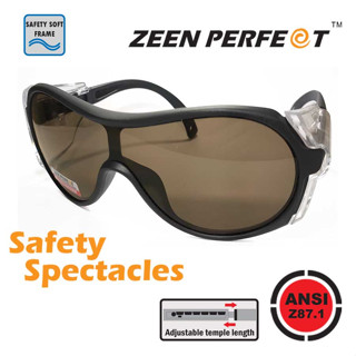 แว่นตา Safety รุ่น ZP309 มาตราฐาน ANSI Z87.1 USA Standard มี side guard ด้านข้าง กรอบนิ่ม ขาปรับระดับได้ ป้องกัน UV400