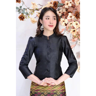 เสื้อไหมสี่เส้น (ผ้าเงา) FF1-5 อก 34-50 นิ้ว มี 16 สี เสื้อจิตรลดา ไหมลาวอัดกาวเต็มตัว สีฟ้าสวยๆ รหัส FF