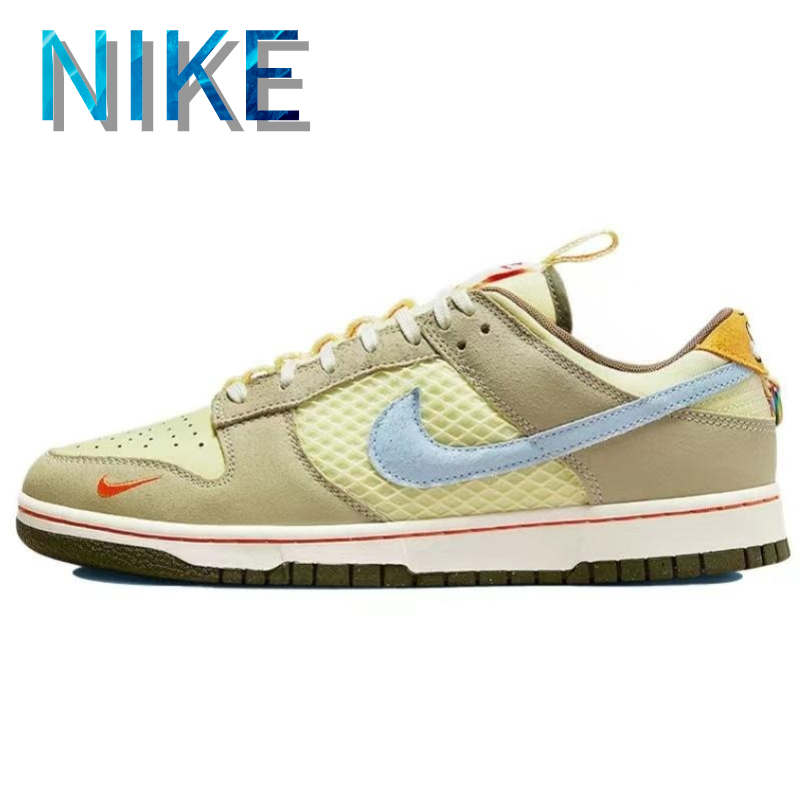 Nike Dunk Low ย้อนยุค "การ์ตูน" รองเท้าผ้าใบหุ้มข้อน้ำหนักเบากันลื่นคลาสสิกของผู้ชายสีน้ำตาลเหลือง