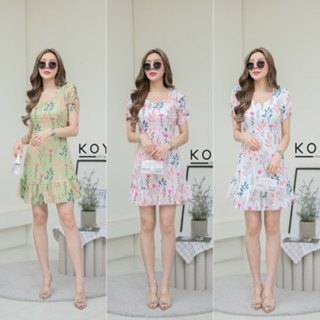 K352-8 Mini dress ผ้าด็อบบี้ เชือกเอว ซับในทั้งตัว  ซิปหลัง