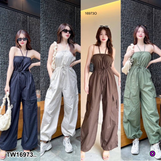 J16973 จั๊มสูทคาร์โก้ ขายาว มีสายรัดข้อเท้า Cargo jumpsuit with long legs and ankle straps