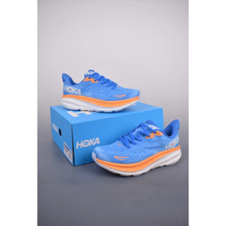 HOKA ONE ONE Clifton 9 Blue orange gentleman Woman ของแท้ 100 % style รองเท้าแตะ