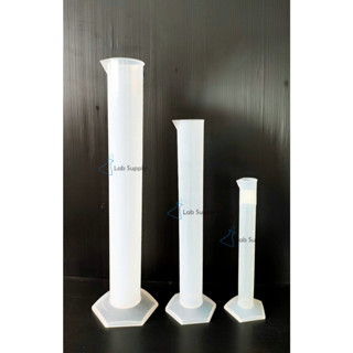 Measuring Cylinder (PP)(Plastic), Hexagonal Base, กระบอกตวงพลาสติกฐาน6เหลี่ยม 10 25 50 100 250 500 ml.(No Brand)