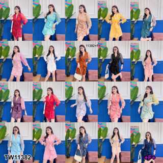 11382 Dress เดรส คอปก แขนพองซีทรู Dress, collar, puff sleeves, see through.