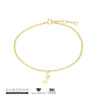 Gemondo  สร้อยข้อมือทองคำ 9K ตัวอักษร J ประดับเพชร (Diamond) : สร้อยข้อมือตัวอักษร ทองคำแท้ ประดับเพชรแท้