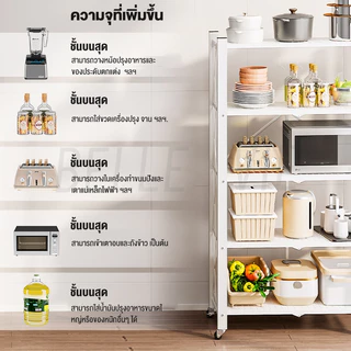 ชั้นวางของพับเก็บได้ 5ชั้น โครงเหล็กเคลือบกันสนิม [ไม่จำเป็นต้องติดตั้ง] มีล้อ ประหยัดพื้นที่และ จัดเก็บสะดวก