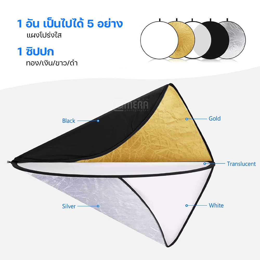 สตูดิโอถ่ายภาพแสงกระจกพับได้ Reflector 5in1 60ซม/80ซม/110ซม มี3ขนาดให้เลือกได้ แผ่นรีเฟล็กซ์ รีเฟล็กซ์(Reflector)
