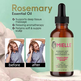 แท้，Mielle Rosemary Mint Scalp &amp; Hair Strengthening Oil Growth Serum 2oz 59ml✔✔✔