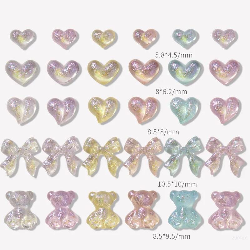 🇹🇭(ชุด1)10 ชิ้น โบว์ หัวใจ หมีติดเล็บ อะไหล่ลายหัวใจ อะไหล่เล็บ อะไหล่ติดเล็บ มีหลายแบบให้เลือก