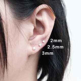 Moonsilver ต่างหูเพชร CZ เงินแท้ 925 Size 2- 6 mm ไม่ลอก สำหรับคนแพ้ง่าย