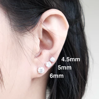 Moonsilver ต่างหูเพชร CZ เงินแท้ 925 Size 2- 6 mm ไม่ลอก สำหรับคนแพ้ง่าย