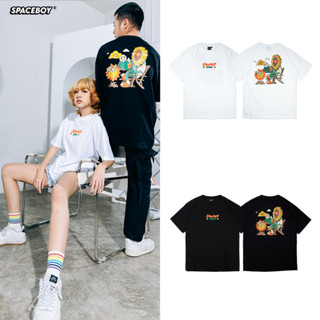 spaceboy เสื้อยืดโอเวอร์ไซส์แขนสั้น Unisex ลาย  “camping chill“ T-shirt