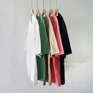 เสื้อยืด Oversize Basic Unisex แต่งกระเป๋าหน้า ผ้าคอตตอนเกรดพรีเมี่ยม