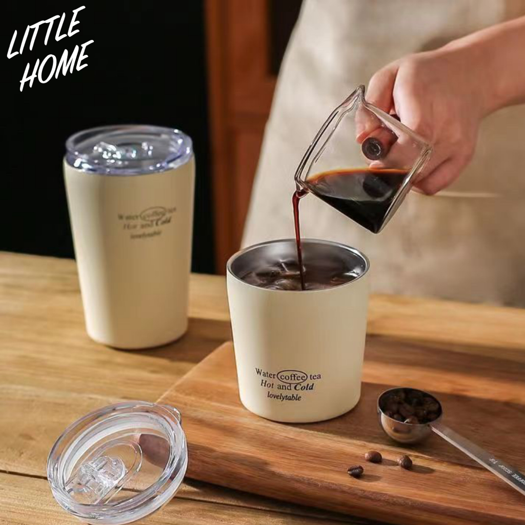 LITTLEHOME CC แก้วเก็บความร้อน แก้วเก็บอุณหภูมิ สีครีม ขนาด 240 - 360 มล. (A0)