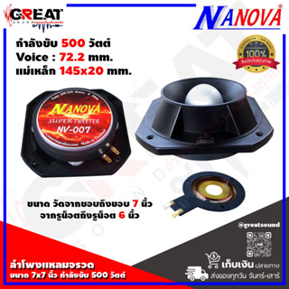 NANOVA NV-007 ลำโพงเสียงแหลมจรวดขนาด18x18 cm กำลังขับ 500 วัตต์ วอยซ์คอยล์เส้นผ่านศูนย์กลาง : 72.2 มม. (ราคาต่อ 1 ตัว)