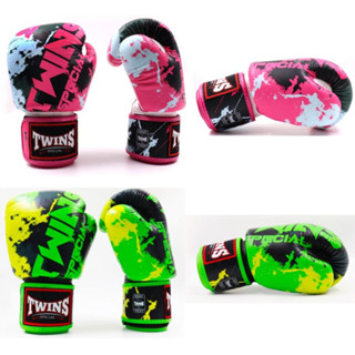 Twins special Fancy Boxing Gloves FBGVL3-61 Pink Green(8,10,12,14,16 oz) Genuine leather Sparring MMA K1 นวมซ้อมชกทวินส์