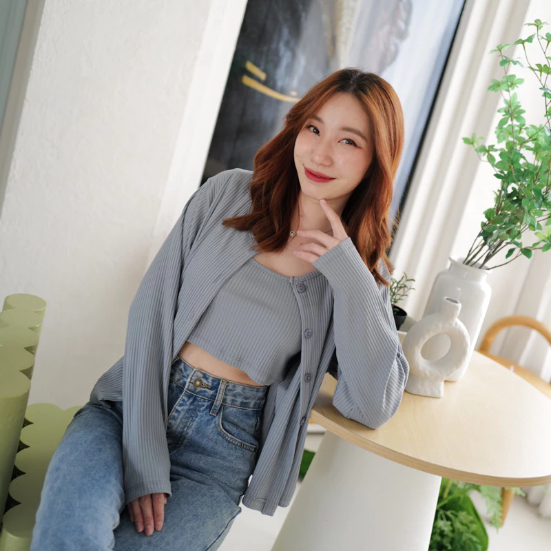 cardigan-เสื้อคลุมแขนยาวร่อง / กล้ามสั้น**ขายแยก**(พร้อมส่ง)😊
