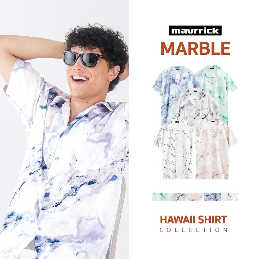 MAVRRICK-มาริค ยอดขาย No.1 สุดยอดเสื้อเชิ้ต-ฮาวาย ( ลายหินอ่อน ) ยับยาก ไม่ต้องรีด แขนสั้น