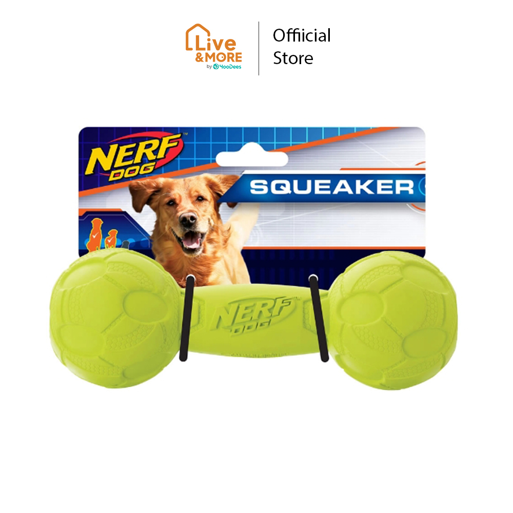 Nerf Dog เนิร์ฟด็อก Squeak Barbell ของเล่นหมา บาร์เบล ขนาด 7" บีบกัดมีเสียง ของเล่นสุนัข